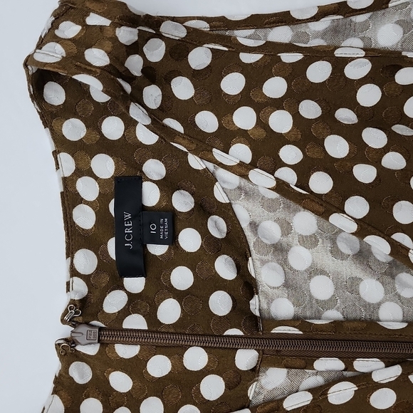 J. Crew Women's Jacquard Peplum Top Brown White Polka Dots Sleeveless Sz  10 - Picture 7 of 13